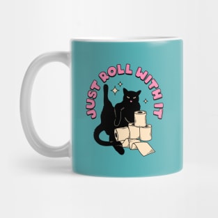 Roll with it Black Cat in blue Mug